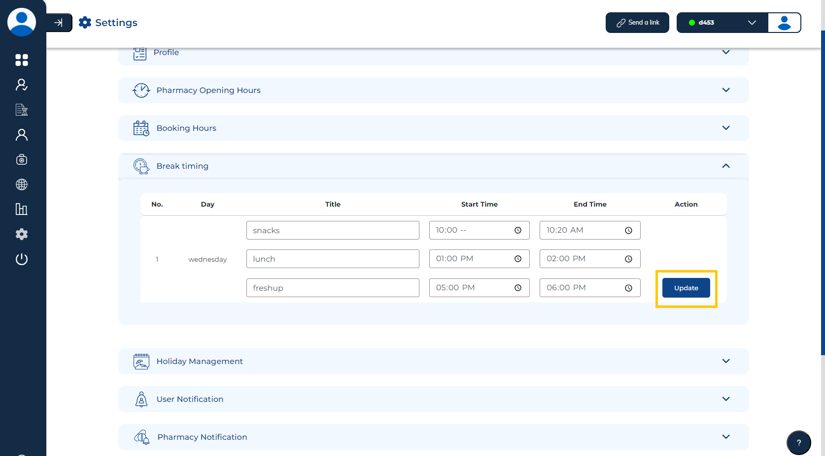 Update Break Timings